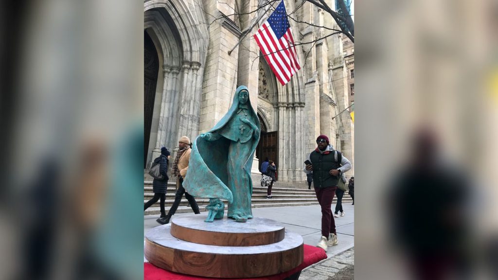Mother Cabrini Statue in front of St. Patricks Cathedral in New York City